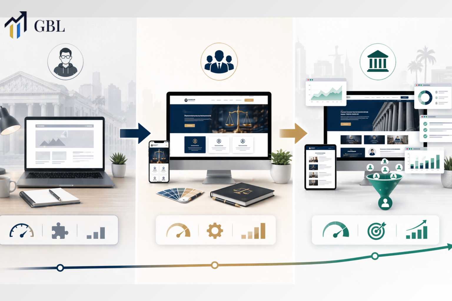 Attorney web development comparison showing freelancer, boutique agency, and full-service firm with structured SEO, design, and lead generation system