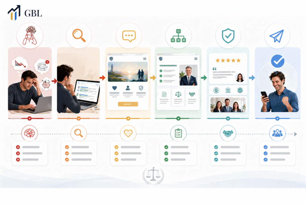 bankruptcy lawyer website design reducing user anxiety with clear layout, trust signals, and supportive messaging for higher conversions
