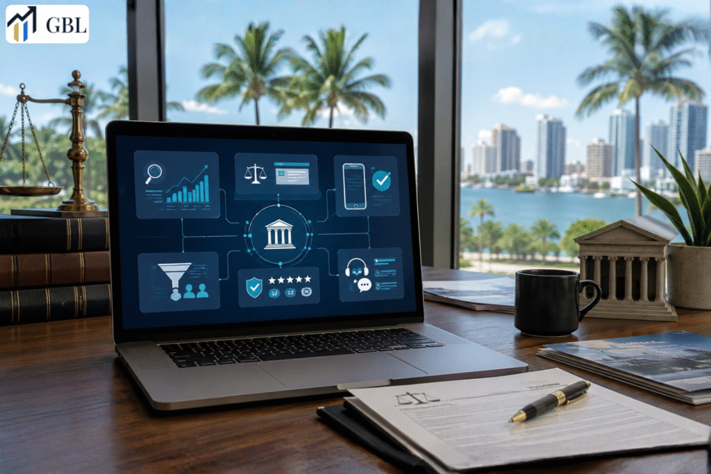 Laptop showing Web Design in Fort Lauderdale vendor evaluation with SEO structure, practice area pages, mobile usability, trust signals, and conversion systems.