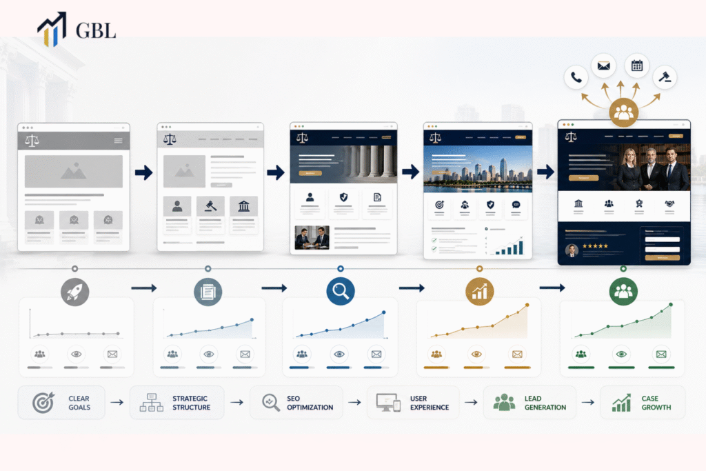 Law firm website template vs custom design showing SEO structure, user flow, and lead generation difference